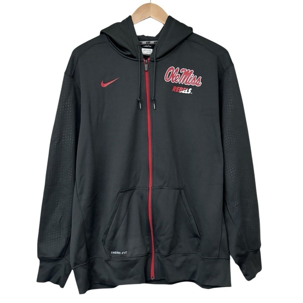 Nike Therma Fit Mens Size 3XL Ole Miss Rebels Zip Up Hoodie Jacket Dark Gray Red